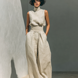 Minimalistisches ärmelloses Blusen- und Hosen-Set für Damen mit weitem Bein
