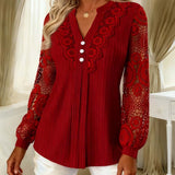 Blūze ar Mežģīnēm, Garām Piedurknēm, V-veida Kaklu