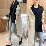 Damen Oversize-Trenchcoat mit Kontrastpasse und krempelbaren Ärmeln