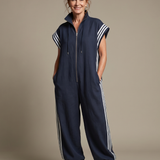 Raquel | Zip Priekšpuses Svītru Paneļa Jumpsuit