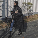 Damen wattierter Longline-Mantel mit hohem Stehkragen und Steppnähten