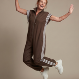 Raquel | Zip Priekšpuses Svītru Paneļa Jumpsuit