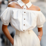 Philippine off-shoulder pogu blūze ar izteiksmīgu apkakli
