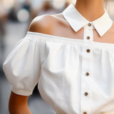 Philippine off-shoulder pogu blūze ar izteiksmīgu apkakli