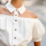 Philippine off-shoulder pogu blūze ar izteiksmīgu apkakli