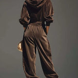 Damen Retro-Hoodie-Set mit weiter Hose und Gürtel