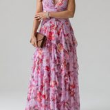 Karolina | Halter kakla ruched bodice ziedu maxi kleita
