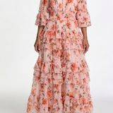 Simonette | Off Shoulder Ziedu Rūpniecības Slāņu Maxi Kleita