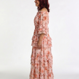 Simonette | Off Shoulder Ziedu Rūpniecības Slāņu Maxi Kleita