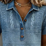Denim Print T-Shirt with Collar
