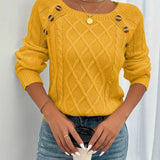 Lina - Langärmeliger Pullover Mit Zopfmuster, Lässiger Pullover Mit Rundhalsausschnitt