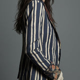 Monique svītrainā žakete ar ziedu apdruku kokvilnā un linu