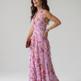 Karolina | Halter kakla ruched bodice ziedu maxi kleita