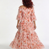 Simonette | Off Shoulder Ziedu Rūpniecības Slāņu Maxi Kleita