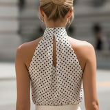 Carlotta un melns punktiņš halter neck atslēgas cauruma šifona tops