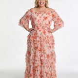 Simonette | Off Shoulder Ziedu Rūpniecības Slāņu Maxi Kleita