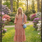 Priscille | Ģeometriska raksta V veida kakla midi kleita