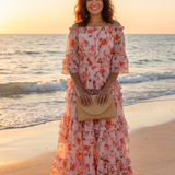 Simonette | Off Shoulder Ziedu Rūpniecības Slāņu Maxi Kleita