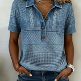 Denim Print T-Shirt with Collar