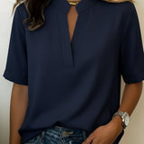 Margaux - Šiks blūze ar V - Neck un Zelts Detail