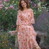 Simonette | Off Shoulder Ziedu Rūpniecības Slāņu Maxi Kleita