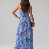 Karolina | Halter kakla ruched bodice ziedu maxi kleita