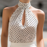 Carlotta un melns punktiņš halter neck atslēgas cauruma šifona tops
