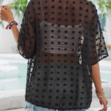 Vienkrāsains jacquard auduma pusgarais mētelis