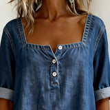 Marceline | Denim Shirt with Square Collar