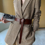 Damen Hahnentritt Blazer mit Gürtel, Knöpfen und Taschen