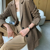 Damen Hahnentritt Blazer mit Gürtel, Knöpfen und Taschen