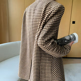 Damen Hahnentritt Blazer mit Gürtel, Knöpfen und Taschen