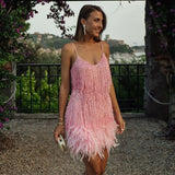 Figūru izceļošs spalvu minikleid