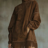 Gabriela - Zamšs kleita ar High Neck un Fringe