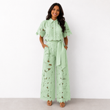 Damen Floral Spitze Zweiteiliges Set mit Gebundenem Bund