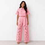 Damen Floral Spitze Zweiteiliges Set mit Gebundenem Bund