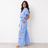 Damen Floral Spitze Zweiteiliges Set mit Gebundenem Bund