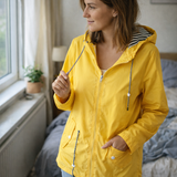 Damen Regenjacke mit langen Ärmeln, Kapuze und Taschen