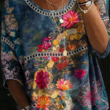 Adèle | Retro Floral Denim Blouse