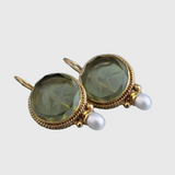 Estere - Vintage Round Zaļš Stone auskari