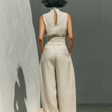 Minimalistisches ärmelloses Blusen- und Hosen-Set für Damen mit weitem Bein