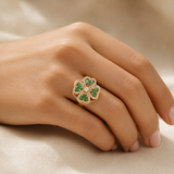 Zelta Emeralds Ziedu Gredzens