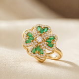 Zelta Emeralds Ziedu Gredzens