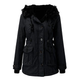 Damenparka mit Kapuze, Knöpfen und Taschen