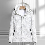 Damen leichte Regen- und Windjacke mit Kapuze und Blattmuster