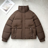 Damen kurze Steppjacke mit hohem Stehkragen und D-Ring-Tasche