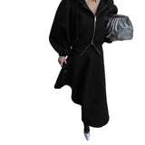 Damen Sweatset mit Ballonärmeln und ausgestelltem Midirock