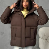 Damen Oversized Steppjacke mit Kapuze und integrierten Taschen