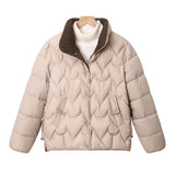 Damen kurze Steppjacke mit Bogensteppung und Druckknopfblende
