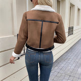 Damen Teddyfelljacke mit Kragen und praktischen Taschen